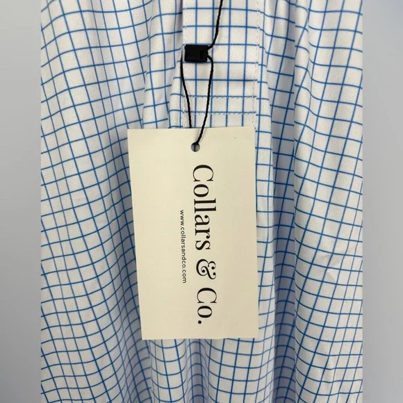 Collars & Co Polo Shirt Mens 2XL Blue Check Grid Dress Collar Golf Performance - Picture 7 of 14